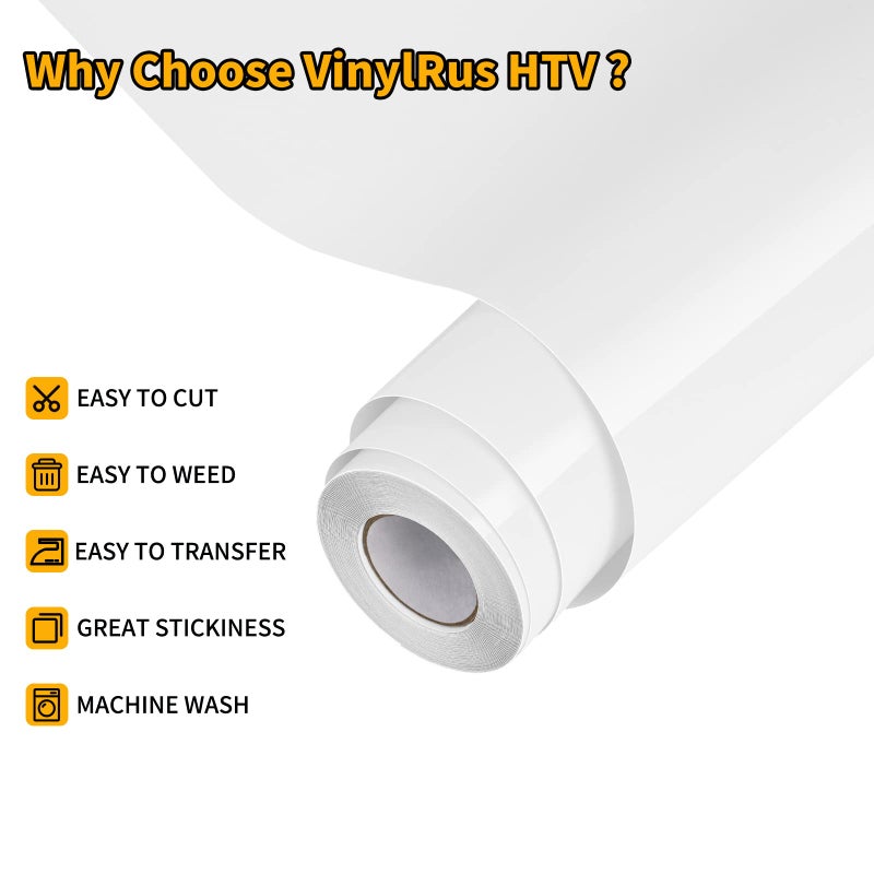 VinylRus فينيل نقل الحرارة من VinylRus - 12 × 20 قدم حديد أبيض على لفافة الفينيل للقمصان HTV فينيل للصور الظلية Cameo Cricut سهلة القطع والأعشاب - Image 3